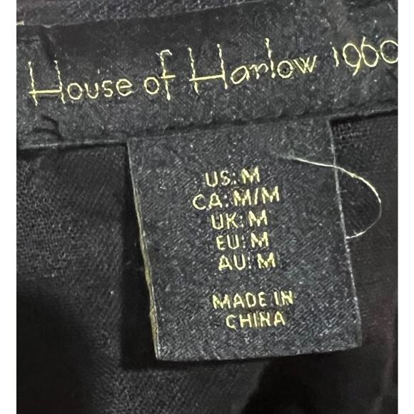 House of Harlow 1960 Linen Top Black Square Neck Short Sleeve Women’s Medium - Picture 8 of 9